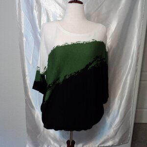 Black/Green/White Women's Pullover Light Top